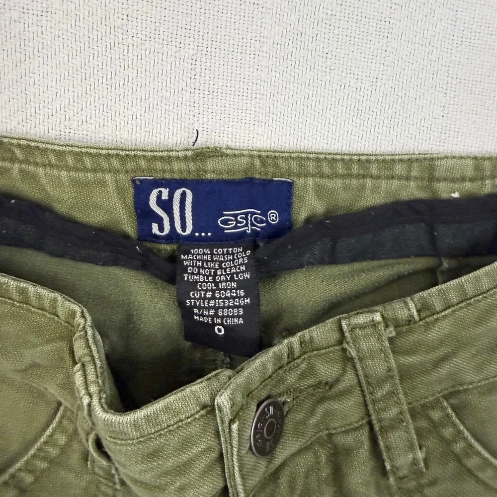 SO GSJC Womens Olive Green Utility Shorts Size 0 Cotton Cargo Low Rise 15324GM